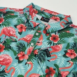 Yatta Golf Polo Shirt Men's Sz L Flamingos All‎ Over Print Performance Tropical